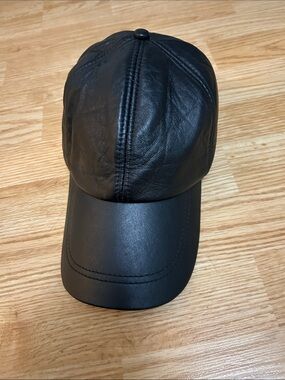 Black Faux Leather Baseball Cap